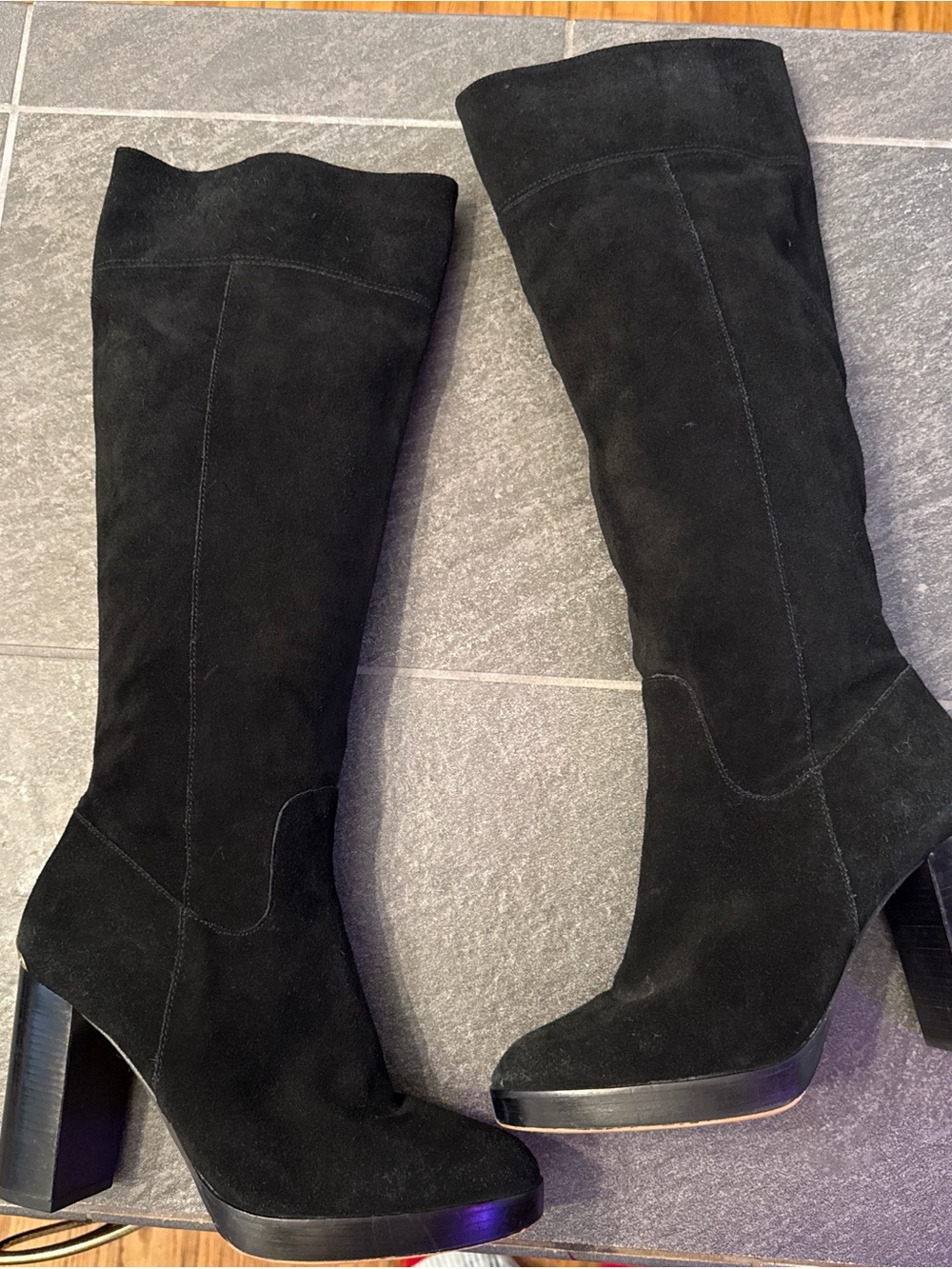 Michael Kors Black Suede Over-the-Knee Block Heel Boots
